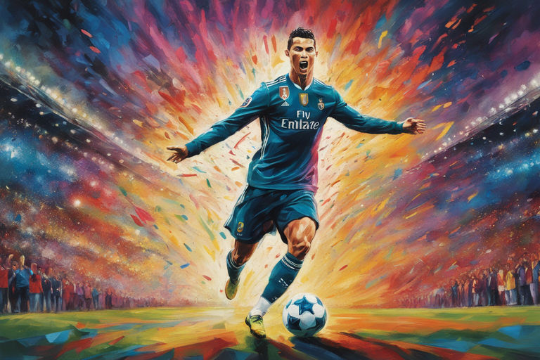 Cristiano Ronaldo dissolving into colorful liquid oil paint