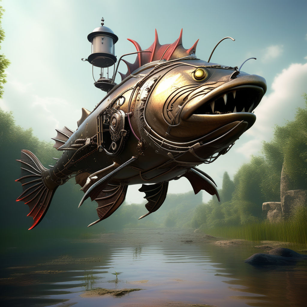 steampunk illustration of cute anthromorphic fish costume highly