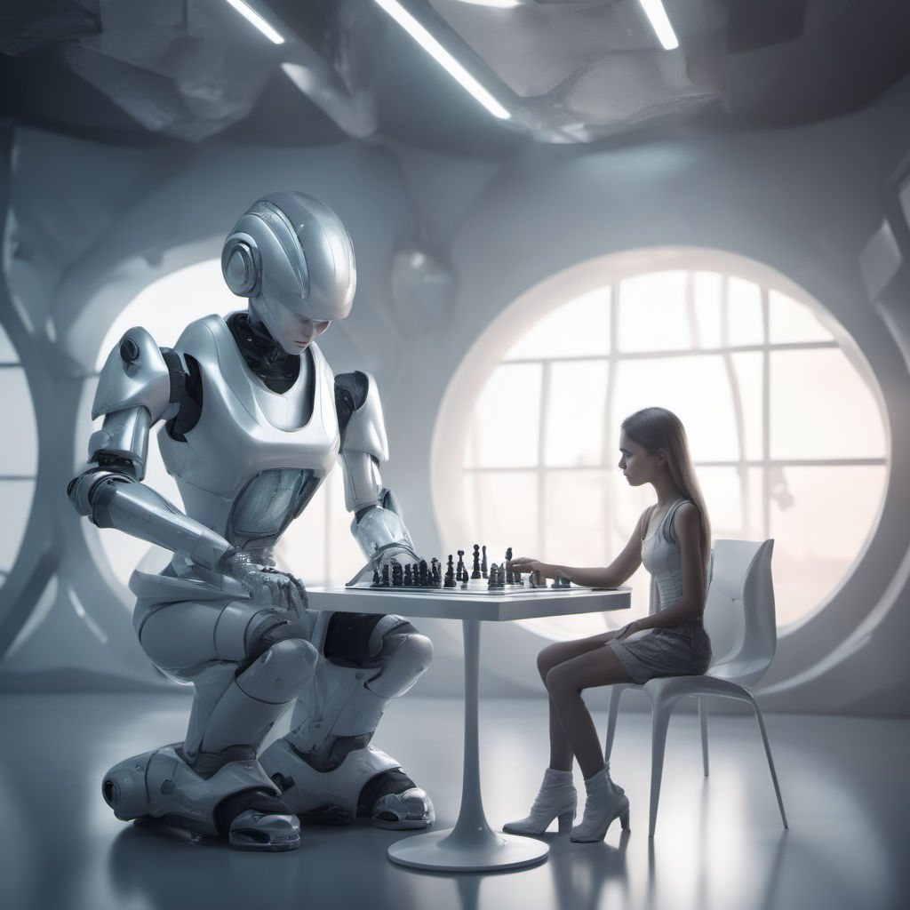 Playing chess with robot, girl, cg, white, abstract, robot, chess, HD  wallpaper