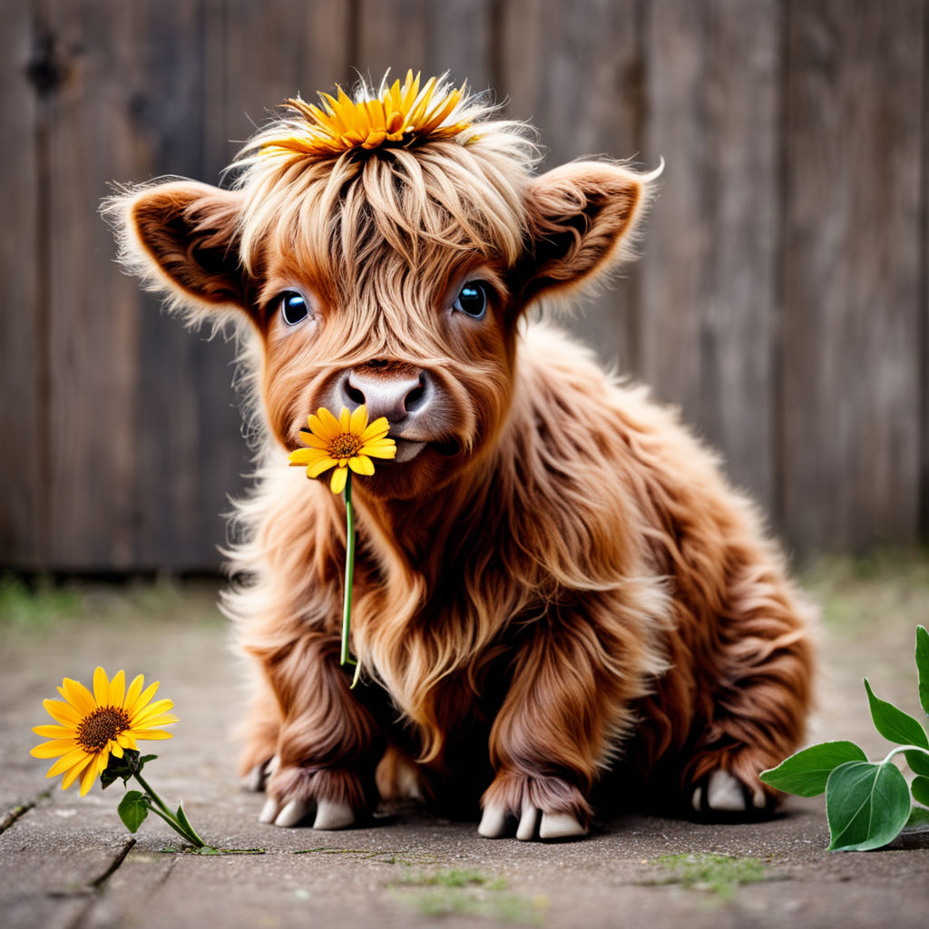 POSTCARD Mini Moo Adorable Baby Highland Cow Cute Calf Fuzzy