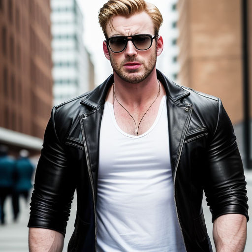 Best Leather Pornstar - hairy Chris Evans as pornstar wearing leather biker jacket\