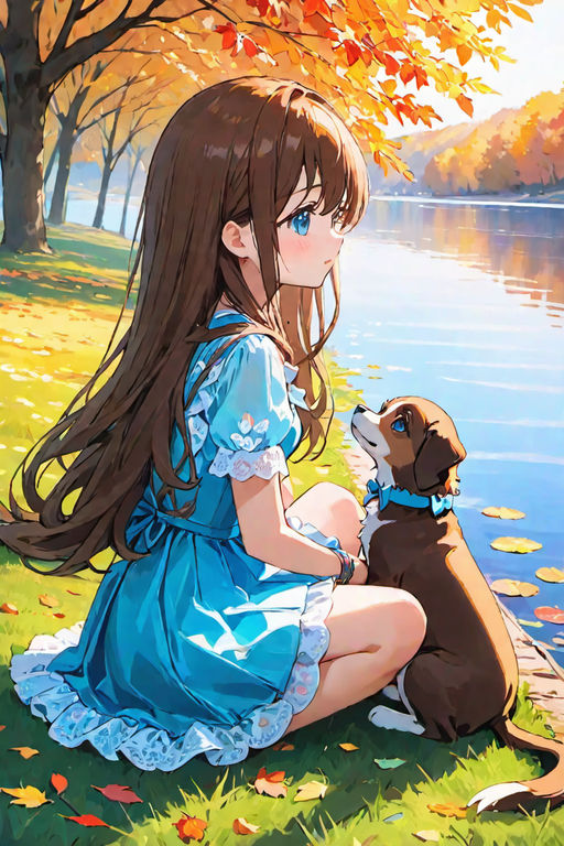 An anime girl that has brown hair and blue eyes next