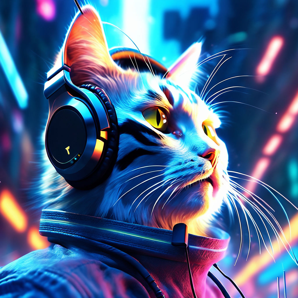 Dj cat wearing headphones Digital Art / Computer Art, Illustration