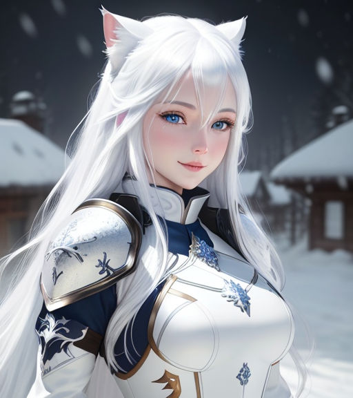 anime girl with white hair and cat ears