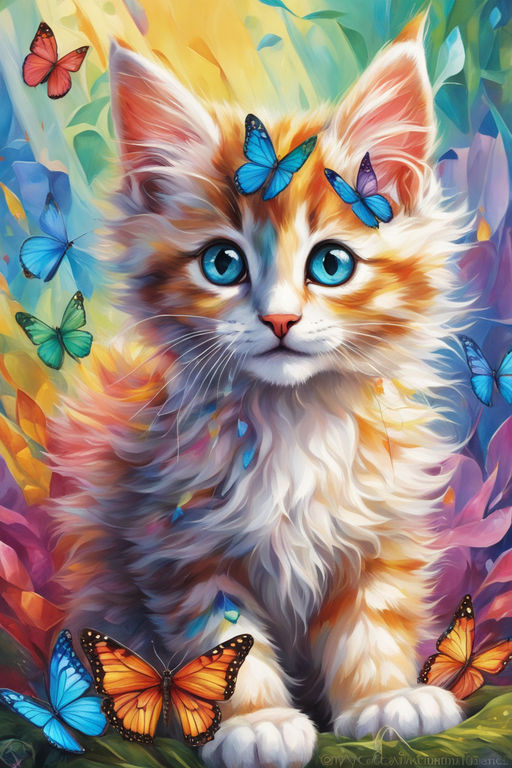Aesthetic Butterfly On Cat - Diamond Paintings 