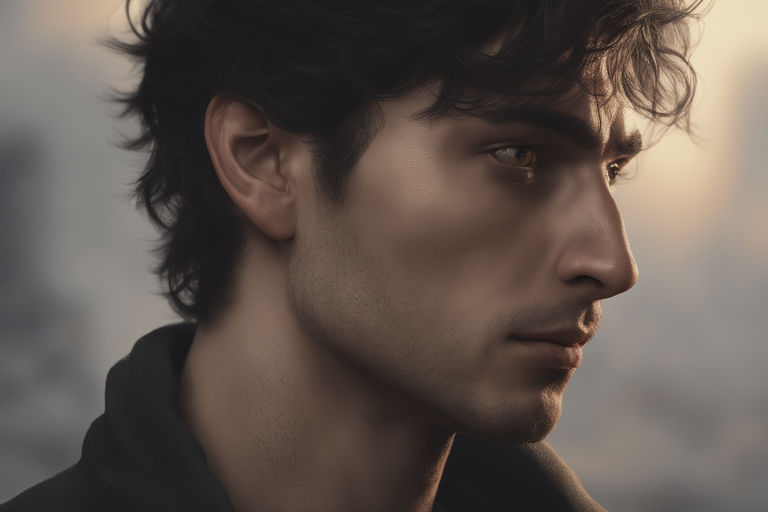 forked-human336: tall older human male muscular build warm honey tone amber  eyes, chiseled face strong jawline stubble, black hair neatly styled and  short