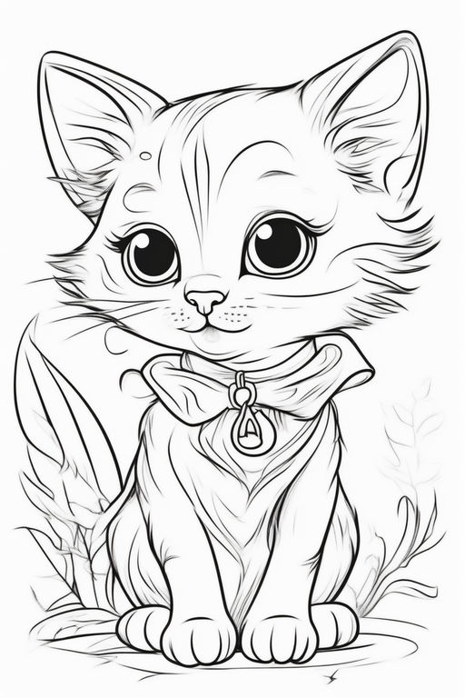 Kawaii Kitty on Heart coloring page