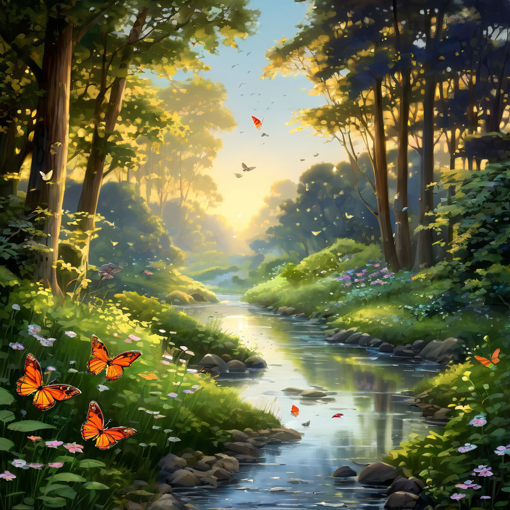 river with trees and butterflies - Playground