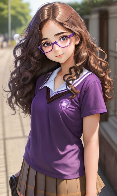 Anime style girl with long black hair in a single braid with brown eyes and  a light pink hoodie with light pink glasses