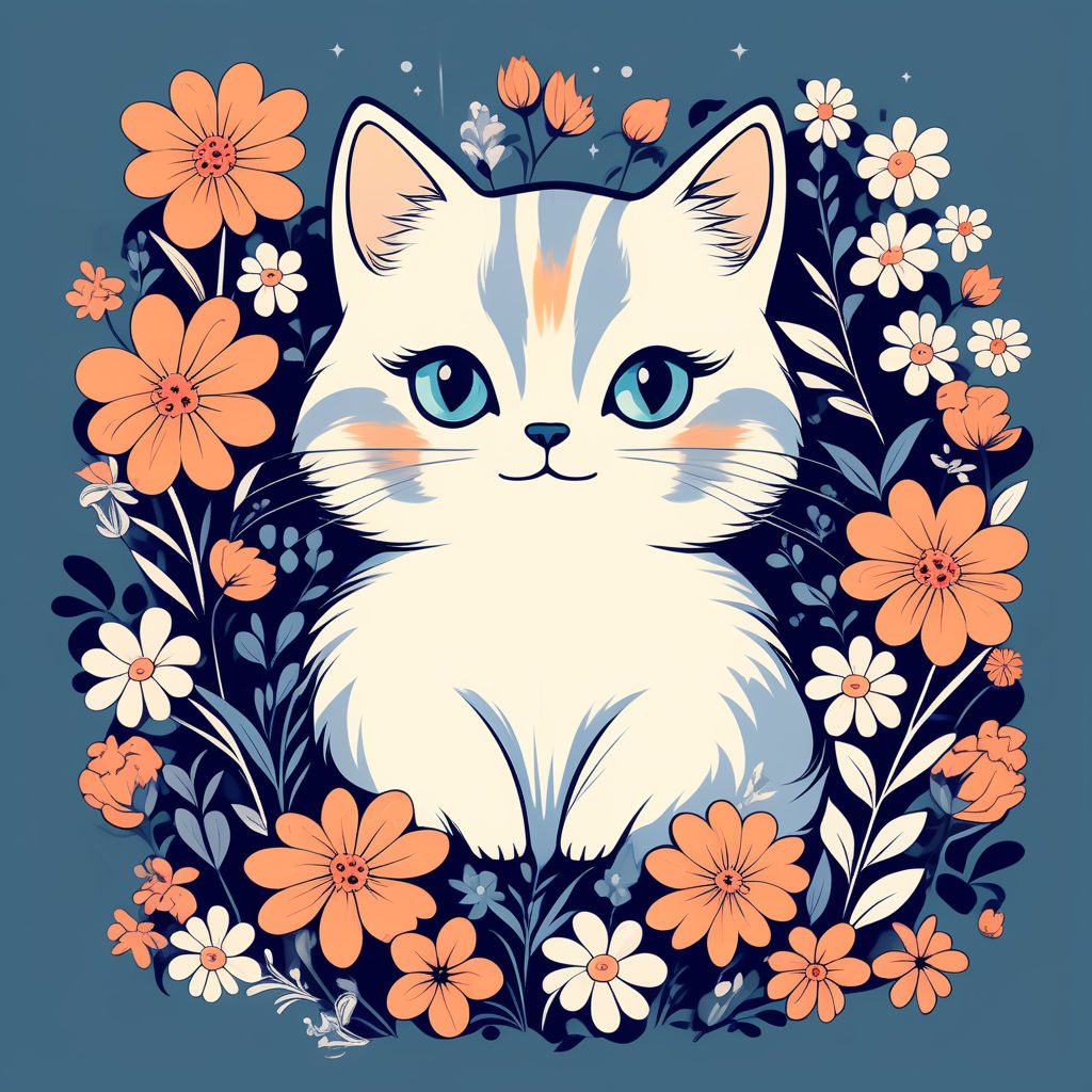 Kawaii Cat Adorable Studio Ghibli-inspired Illustration with Sweet and Fun  Black Strokes on White, Free, AI Image, PoweredTemplate, 125817