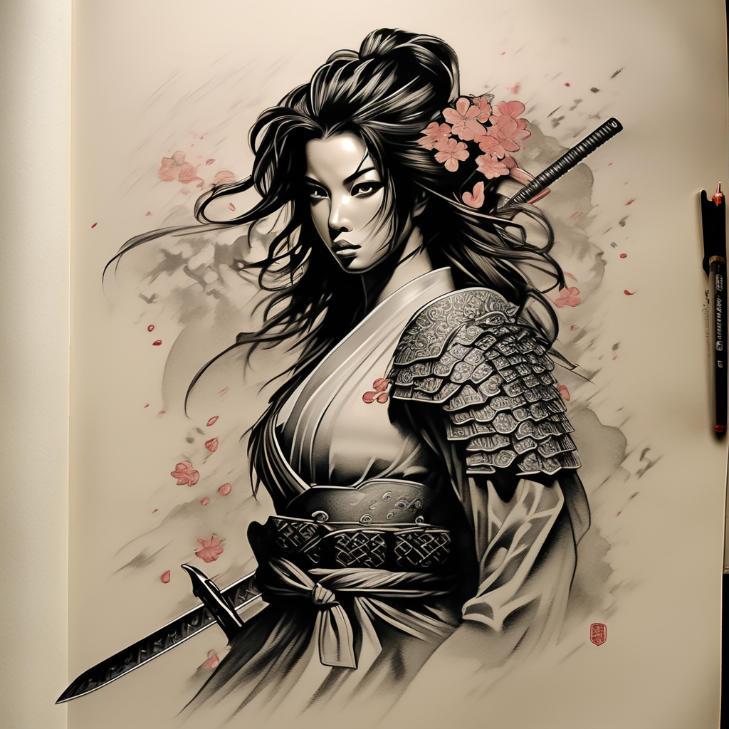 Samurai woman with tattoo