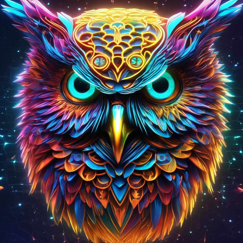 neon glowing owl centered with a black background - Playground