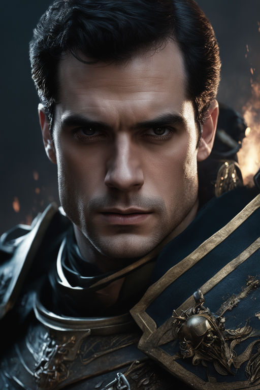 Henry Cavill Superman in a cyberpunk style armor and