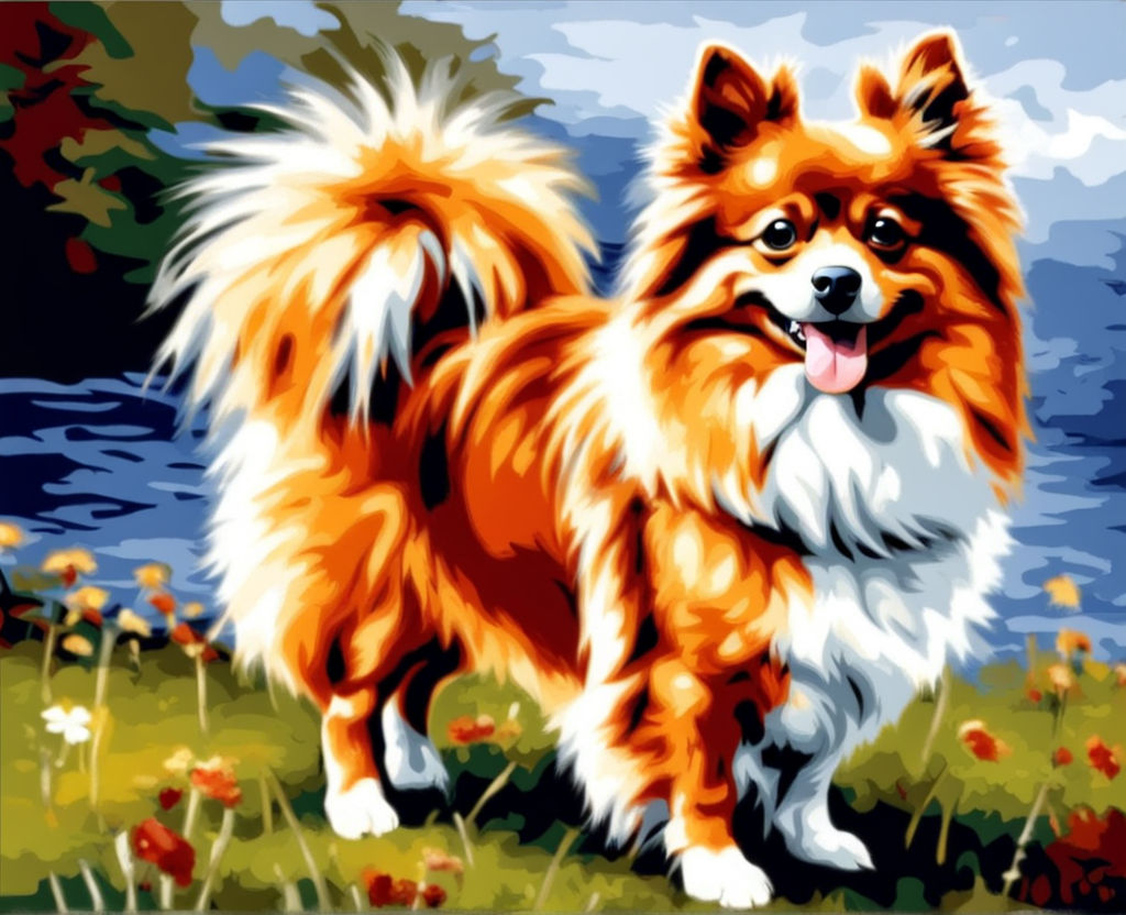 Paint by Numbers Pomeranian Spitz in Dandelions Painting Set for