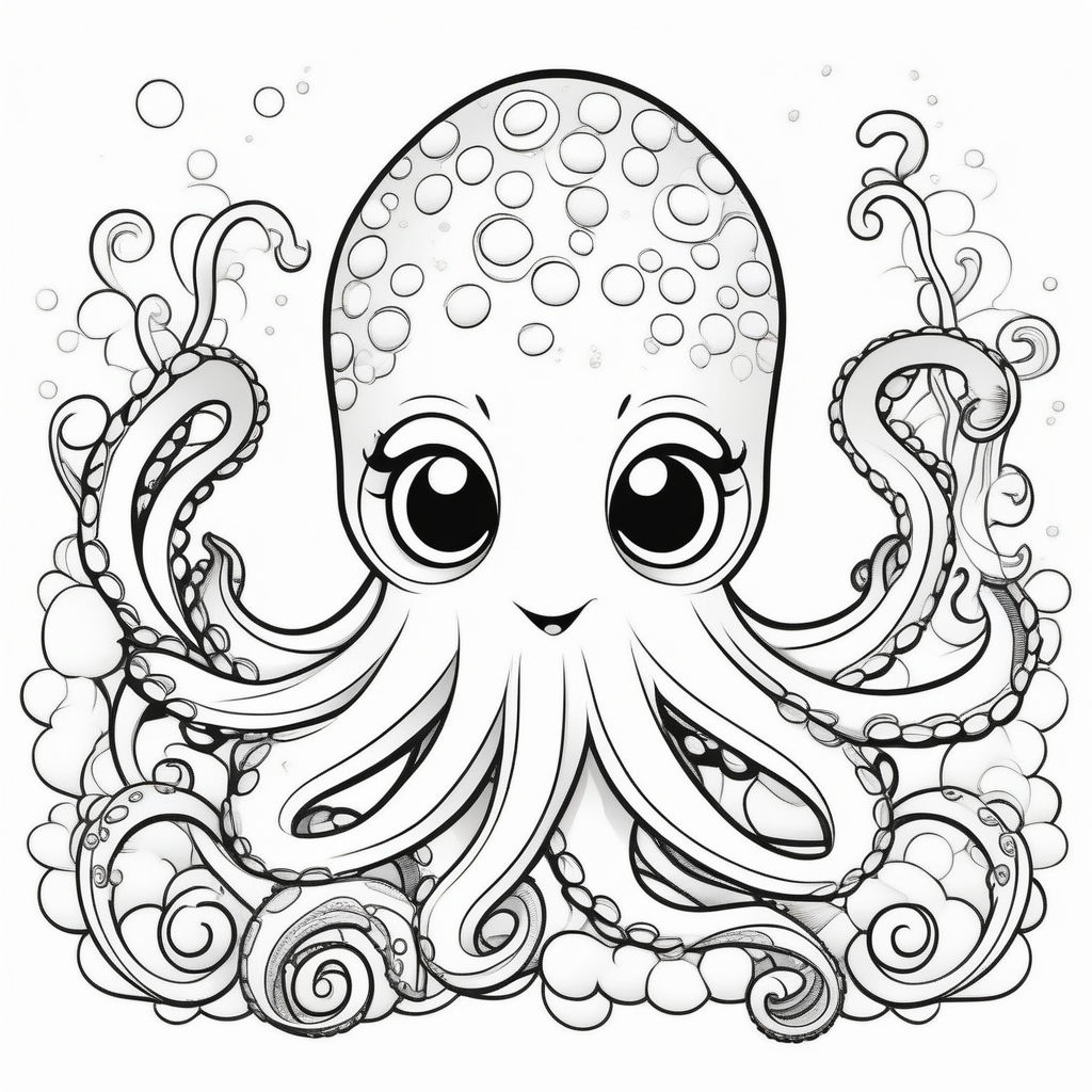 Coloring page with octopus - color and line art Vector Image