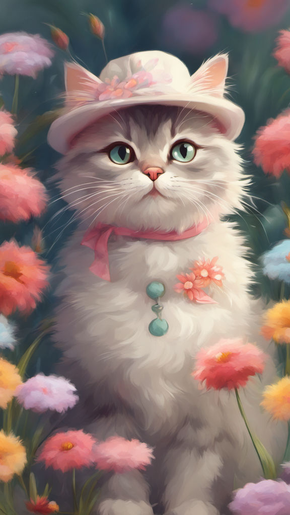 pretty-bee592: Cute cat wearing nursing hat, surrounded by flowers