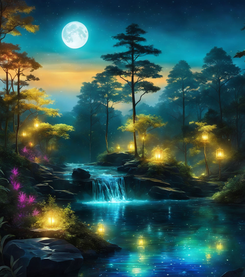 A shimmering, moonlit forest glade where the courageous fairy