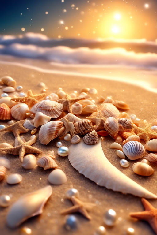 seashells on the beach sunset