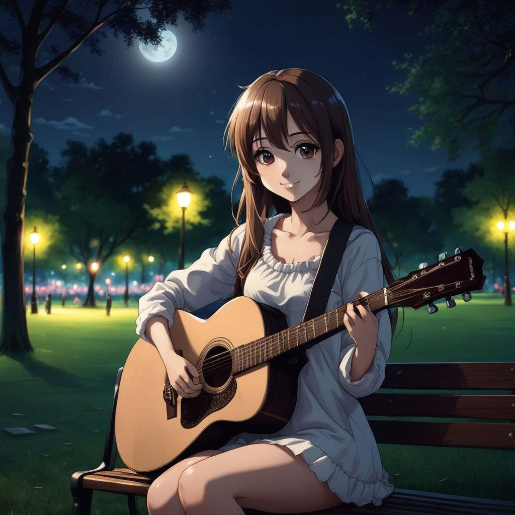 anime girl with acoustic guitar