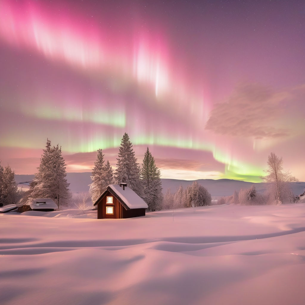 Small House With An Aurora Background, Pictures Of The Northern