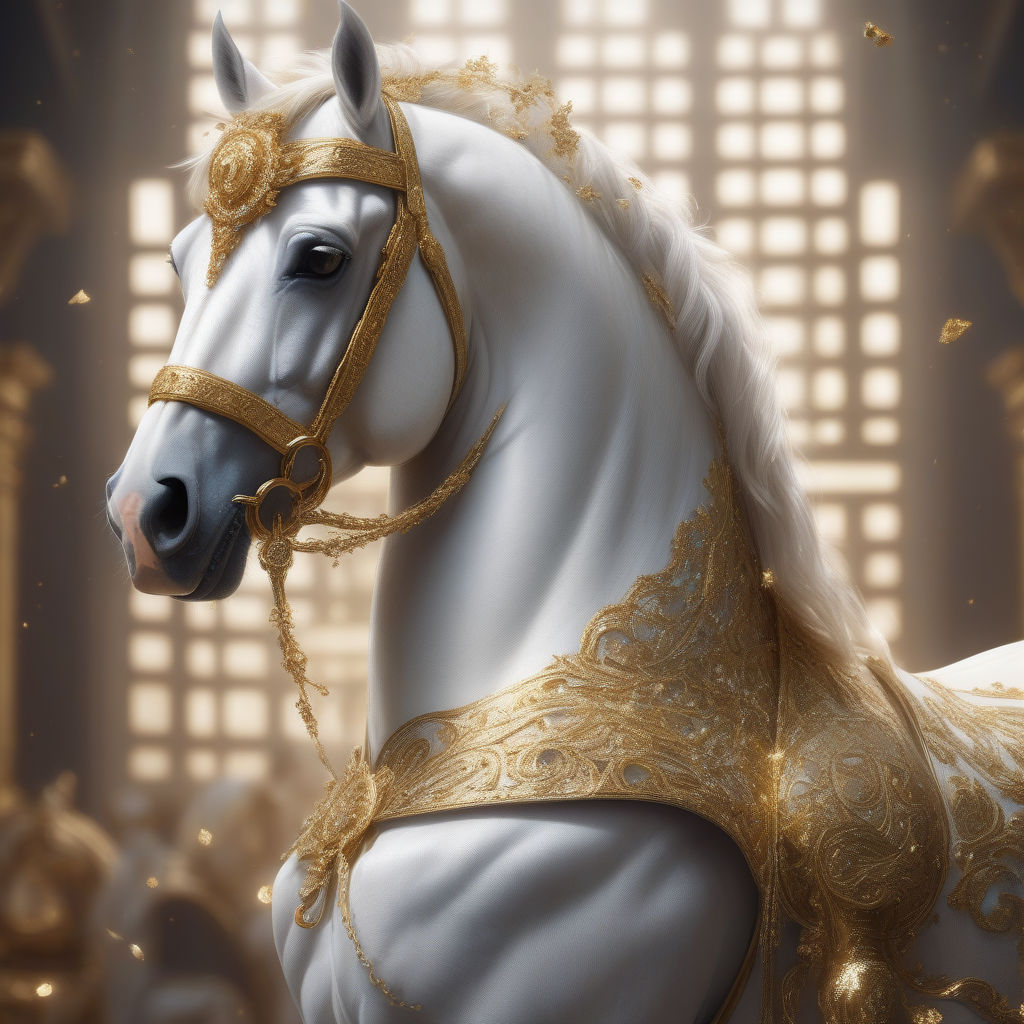 Animals. Horse. The face of a beautiful white horse in a bridle