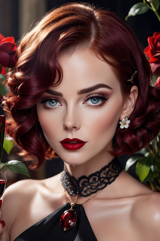 Cherry Red Hair With Feminine Lips