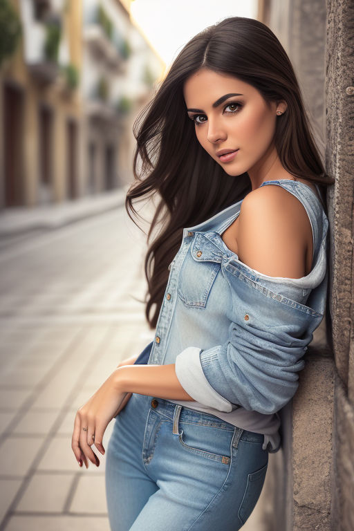 Picture Natalia Larioshina posing female Jeans Back view Glance