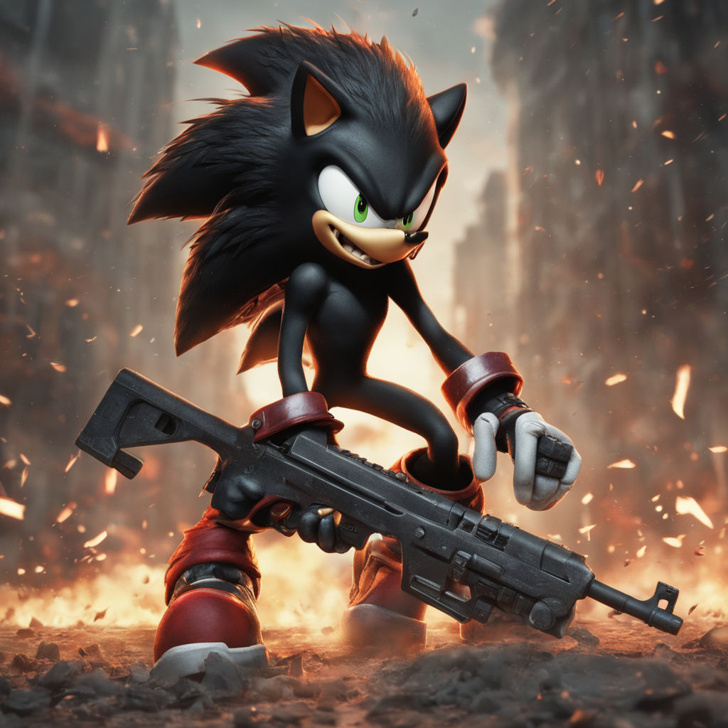 prompthunt: shadow the hedgehog holding a gun