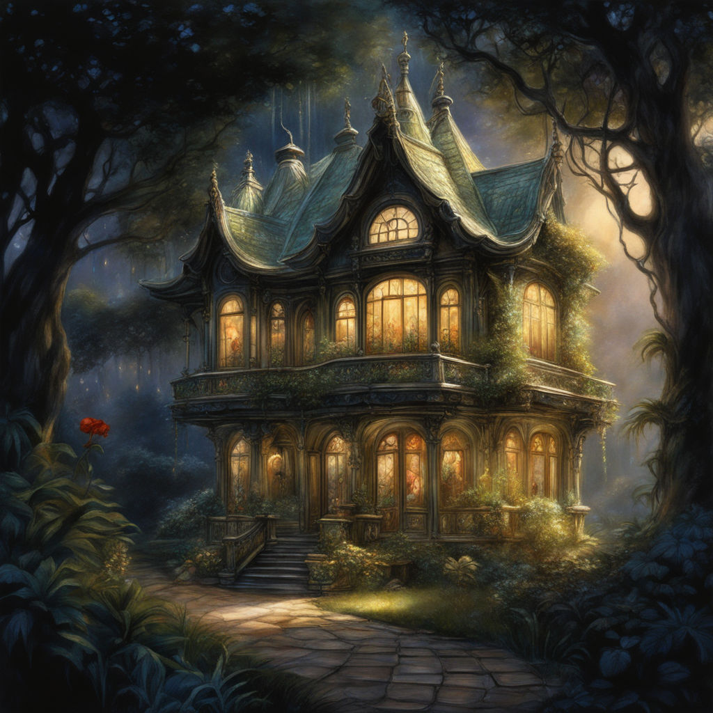 Woodland house detailed Victorian dreamcore unique fantasy cute