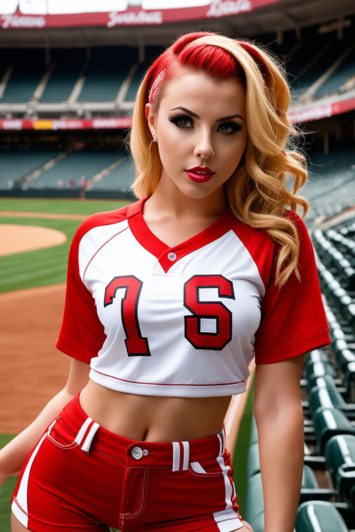 Young pretty sensual and glamorous bad girl baseball player during baseball  game - Playground