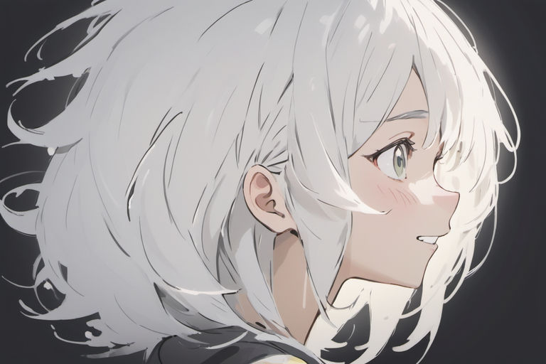 Anime girl with short messy white hair