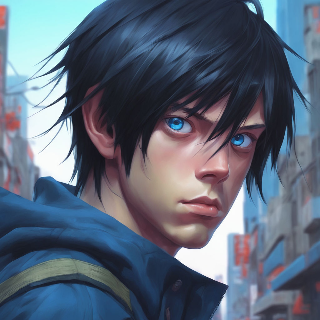 anime baby boy with black hair and blue eyes