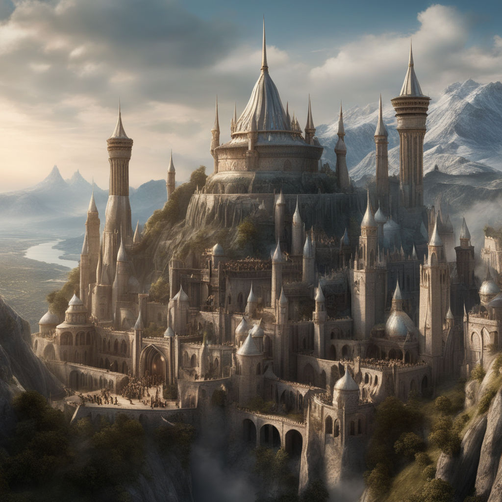 the white city of minas tirith in gondor, middle -, Stable Diffusion