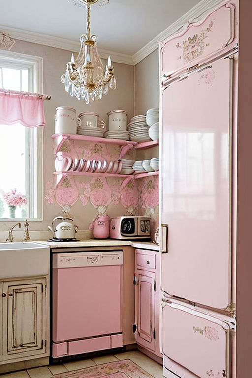 Beautiful Shabby Chic Vintage Kitchen with Glittery Full Background ·  Creative Fabrica