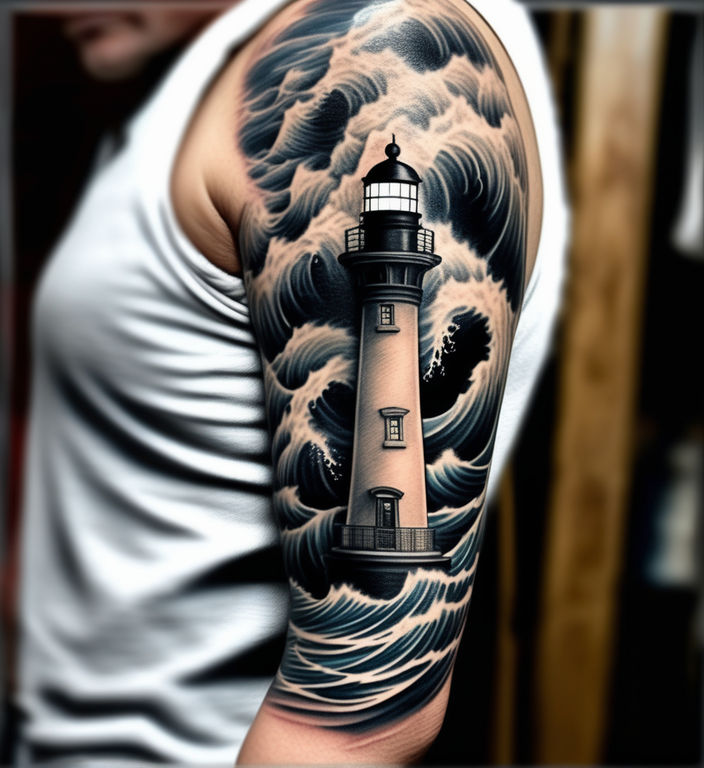 Tattoo uploaded by Ross Howerton • A lighthouse nestled among a hammerhead  shark and a clipper by Samuele Briganti (IG—samuelebriganti). #bold  #clipper #hammerheadshark #lighthouse #SamueleBriganti #traditional •  Tattoodo