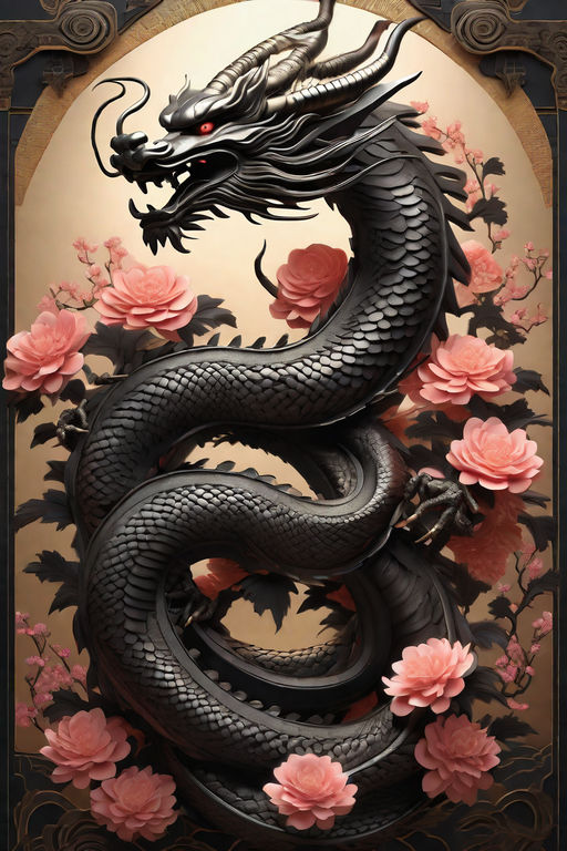 Chinese Dragon & Flowers Black Wallpapers - Dragon Wallpapers