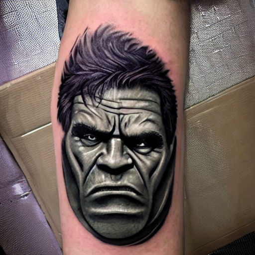 Healed tattoo of The Incredible Hulk