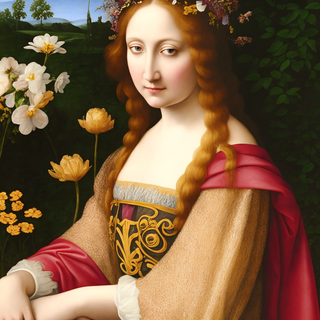 Renaissance art style portrait of a woman with Art Nouveau e... by Krys ...