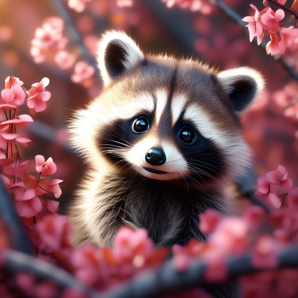 Premium AI Image  A cute adorable baby raccoon rendered in the style of  childrenfriendly cartoon animation fantasy style generative ai