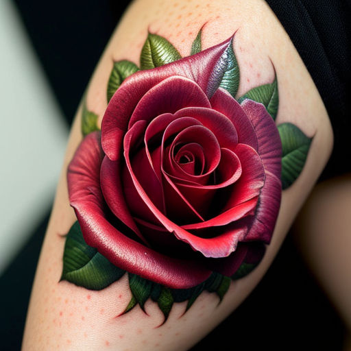 Unique Dark Red Rose And Golden Tattoo Machine Fused Style Logo