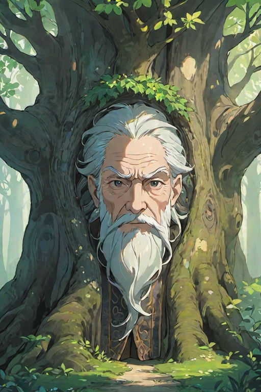 Wise mystical tree with old face