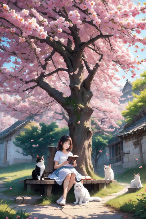 Japanese Anime Girl Under A Cherry Blossom Tree Skateboard