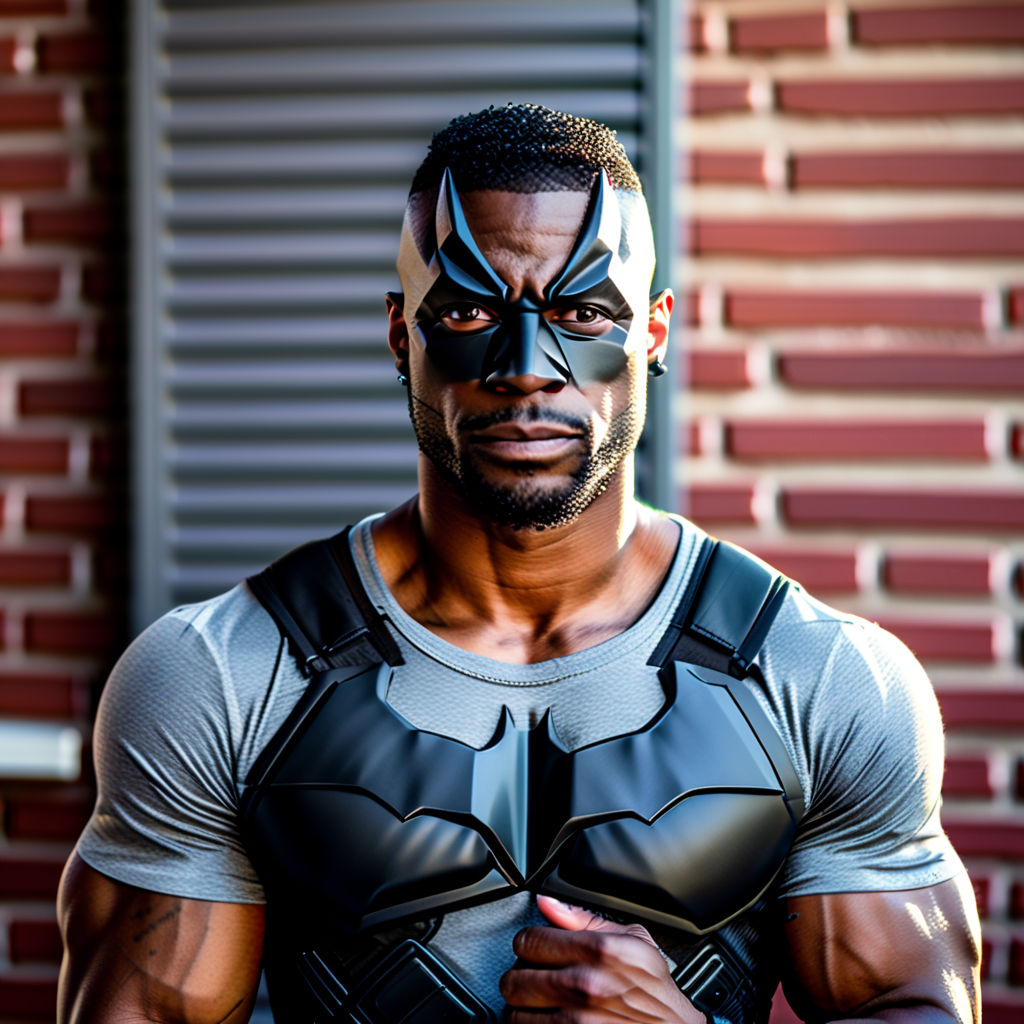 A very strong and handsome black muscular Batman with short hair on his  head - Playground