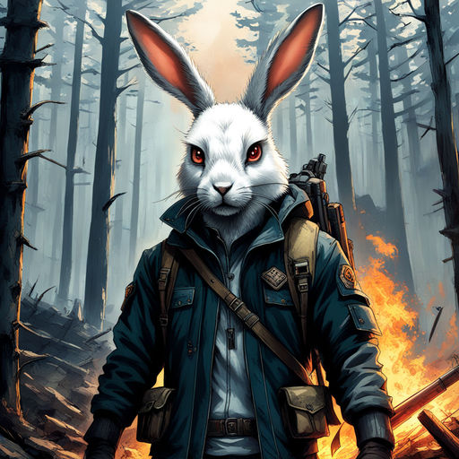 White zombie rabbit of an apocalyptic wonderland' Poster, picture