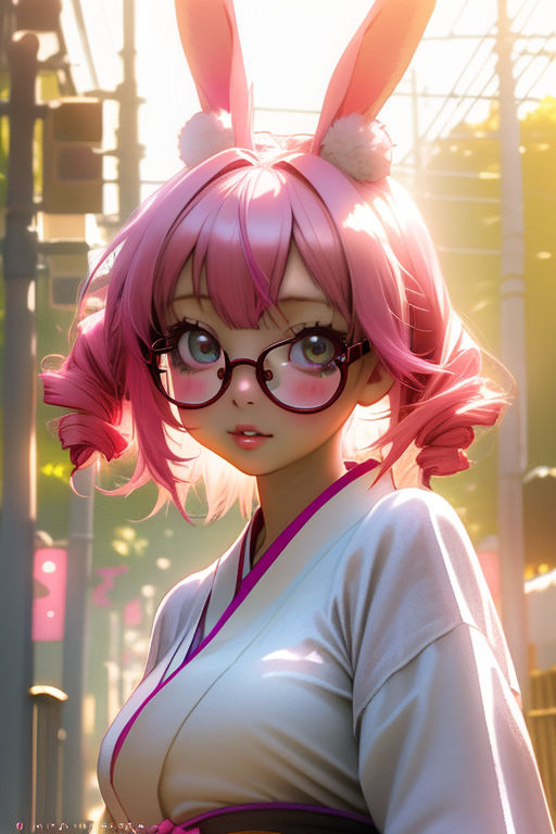 Flåde voldsom sidde beautiful anime woman with pink hair and black glasses" - Playground