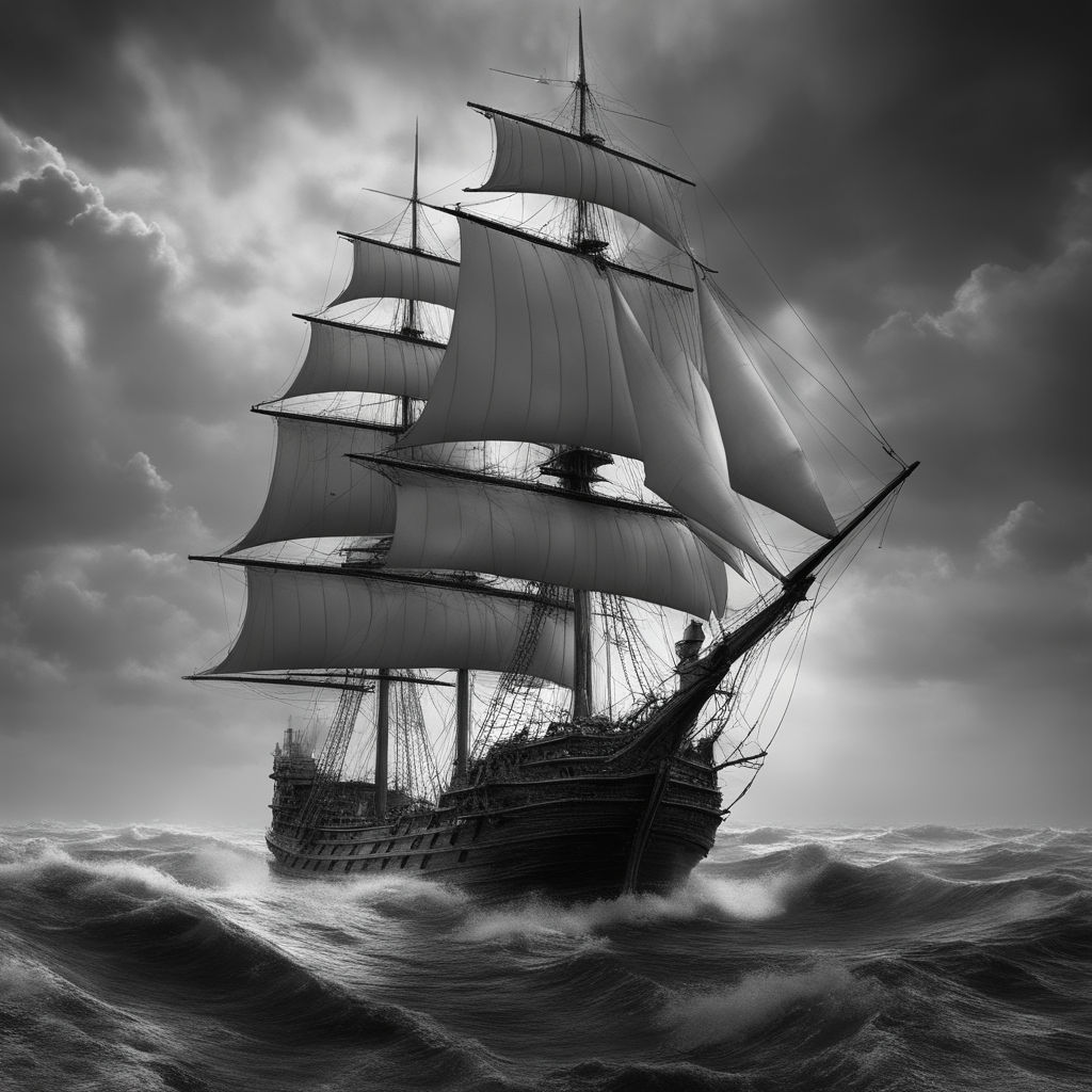 pirate ship illustration black and white