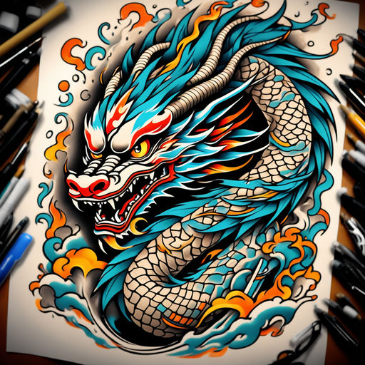 chinese dragon head tattoo flash