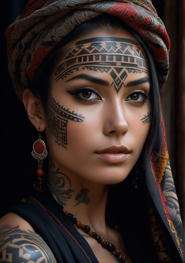 A young female adult with an arm tattoo of a female face while sitting at a  restaurant Stock Photo - Alamy