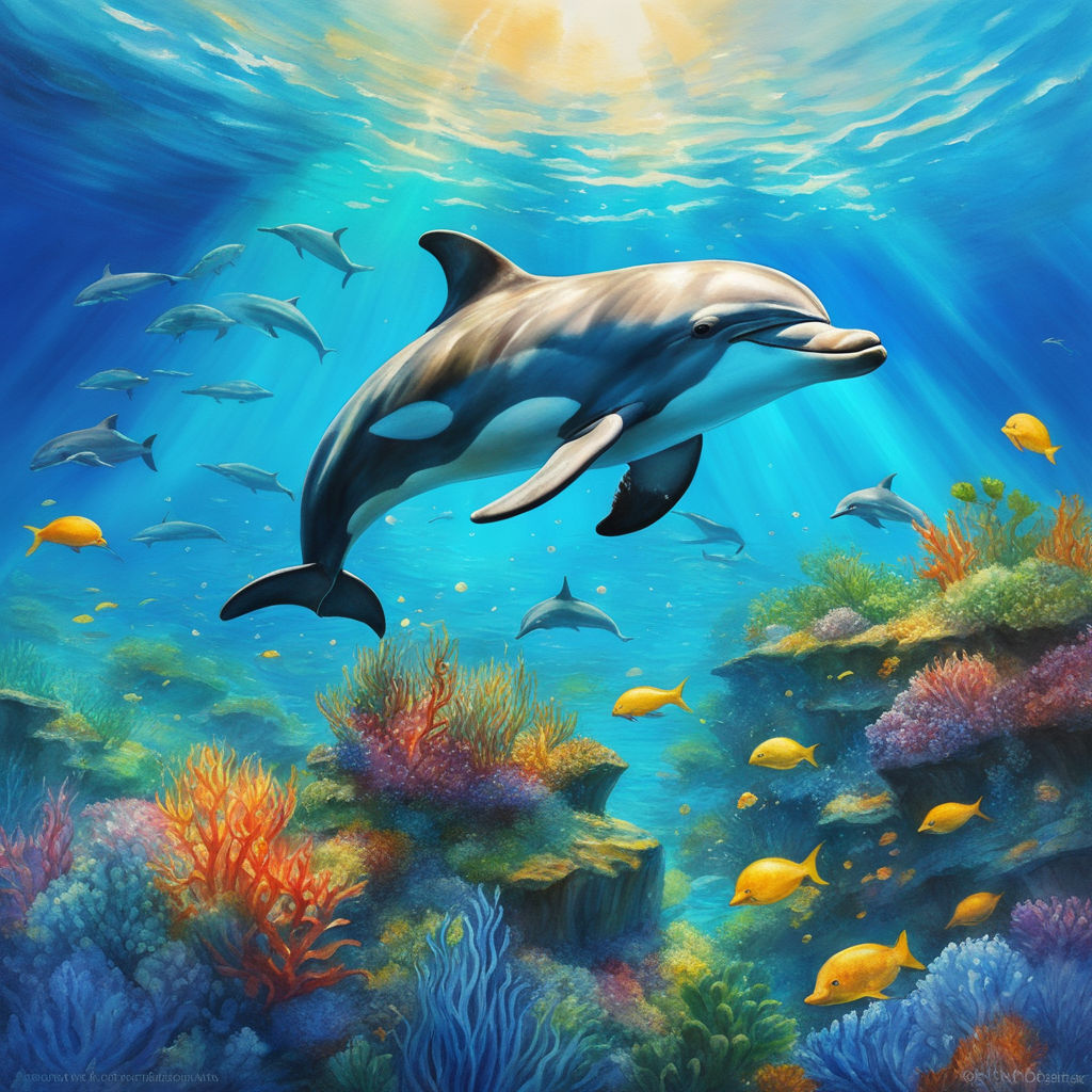 Dolphins Underwater With Tropical Fishes - Paint By Number - Painting By  Numbers