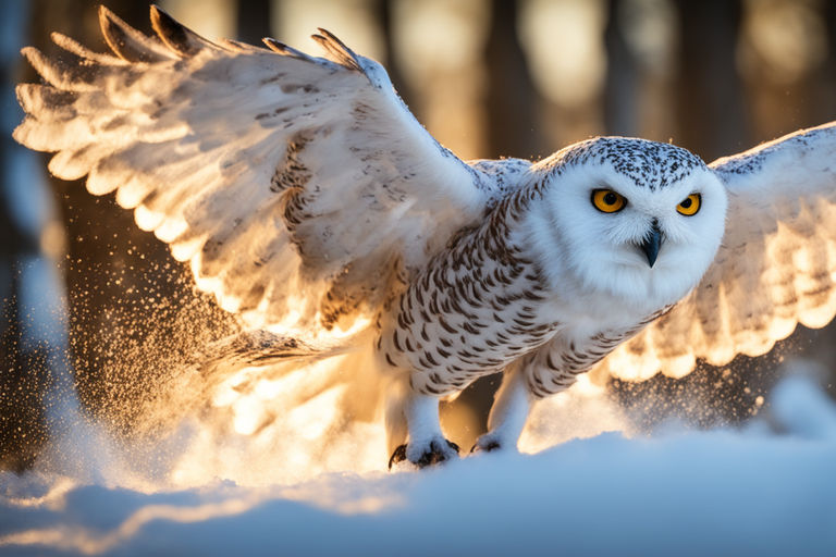 snowy owl with blue eyes flying